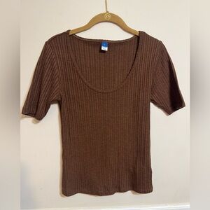 Old Navy | Brown Ribbed Women's Short Sleeve Scoop NeckTop | Size Medium